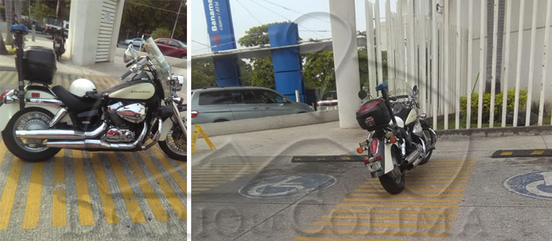 Estacionan motopatrulla en espacio destinado para personas discapacitadas