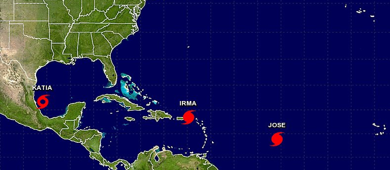 Los tres huracanes del Atlántico.